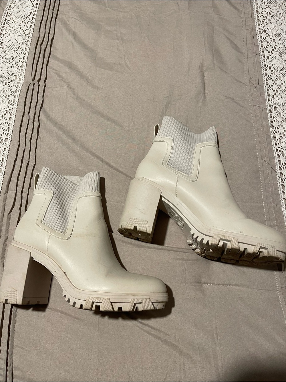 White Chunky Chelsea Heel Booties - Women